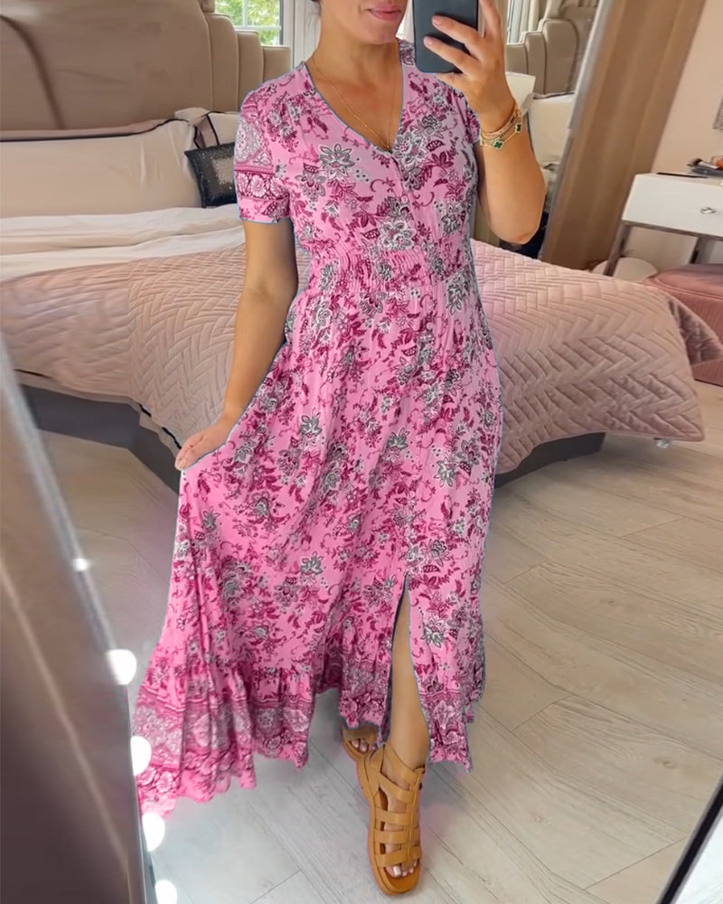 Denise™ - Robe Maxi à Imprimé Floral et Décolleté en V
