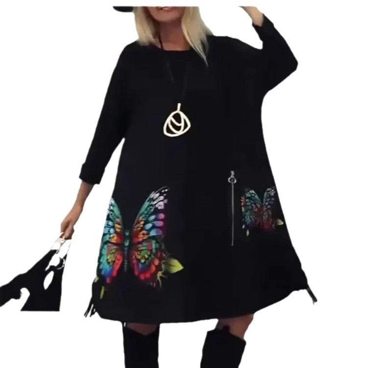 Florienne™ - Robe à imprimé papillon multicolore et col rond