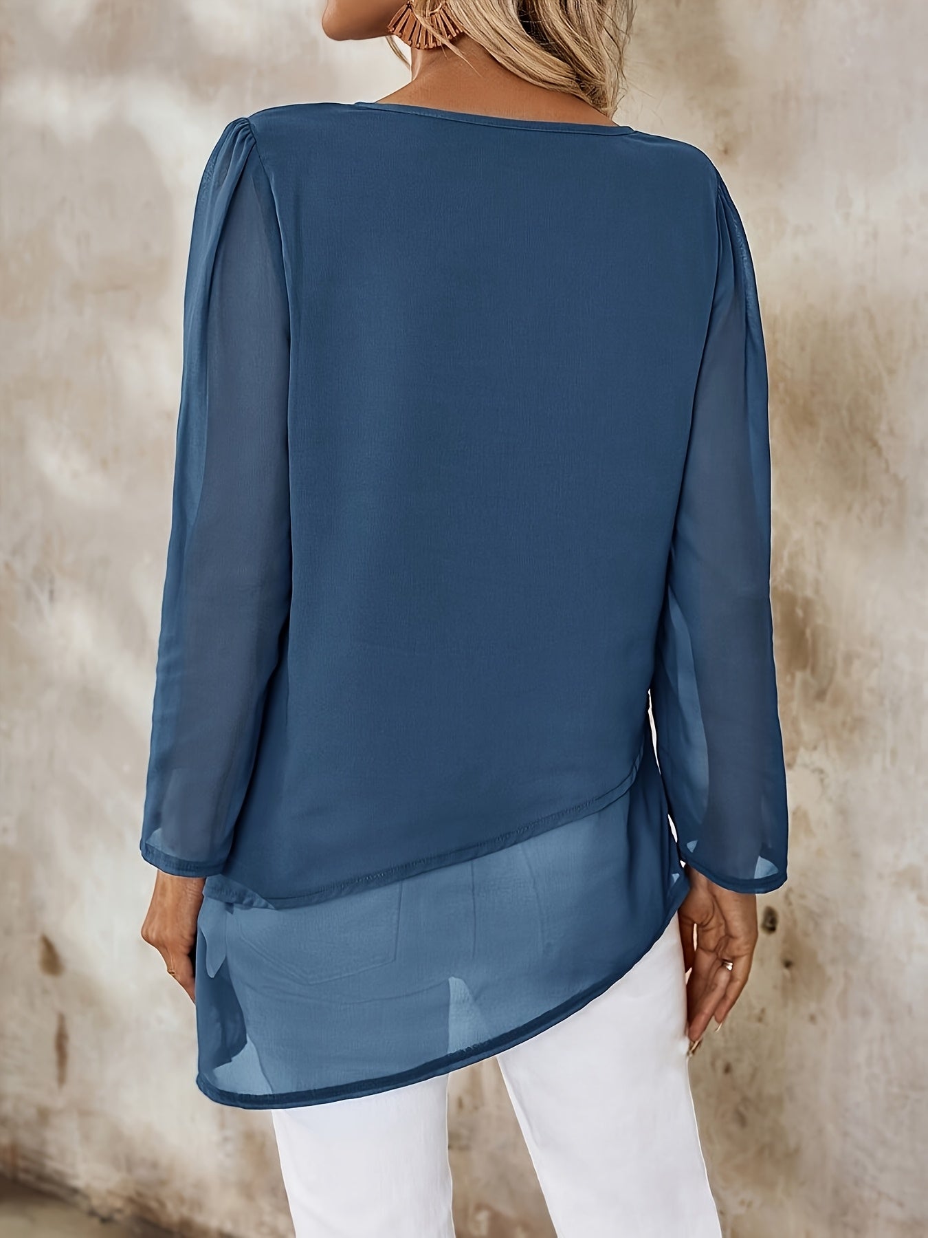 Corisande™ - Blouse Élégante à Double Couches avec Ourlet Asymétrique et Transparence Légère