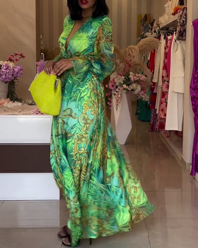Aceline™ - Robe Longue à Imprimé Élégant et Taille Empire