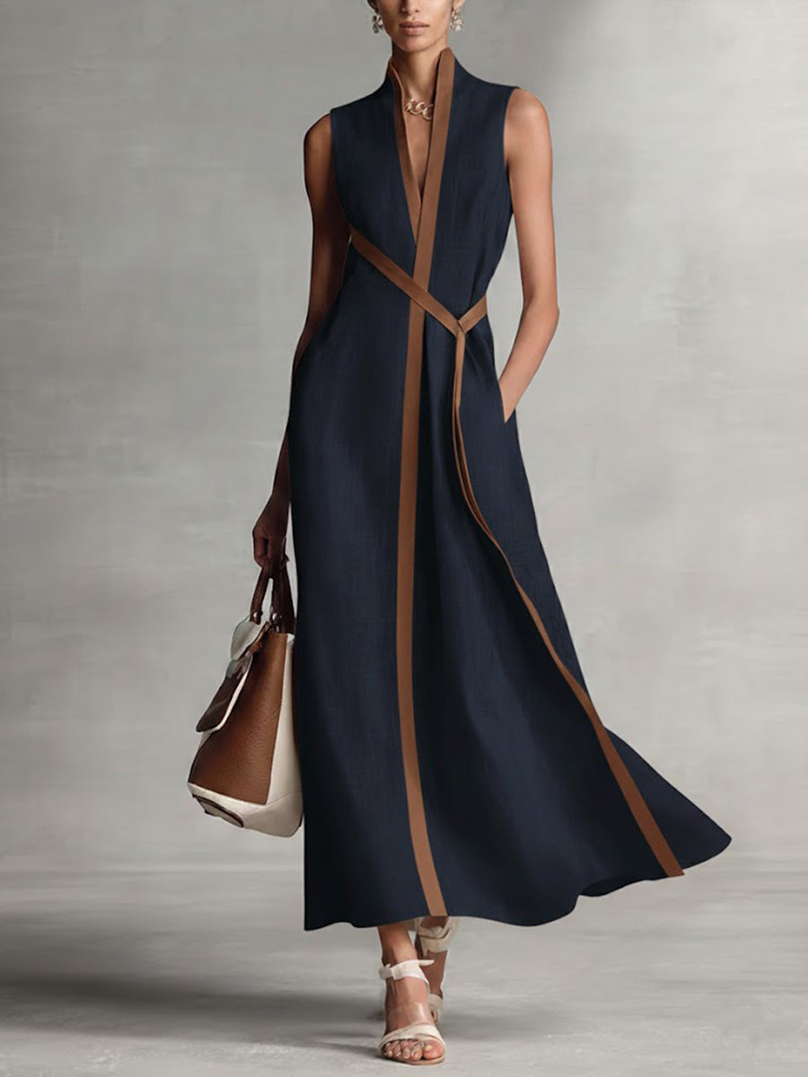 Azyra™ - Robe Longue Femme Fluide Sans Manches Coupe Élégante Taille Croisée