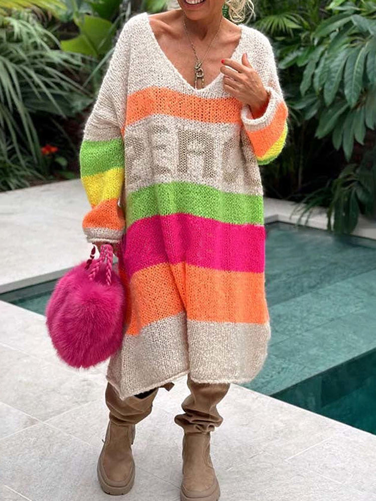 Elviana™ - Robe Pull en Cachemire à Blocs de Couleurs