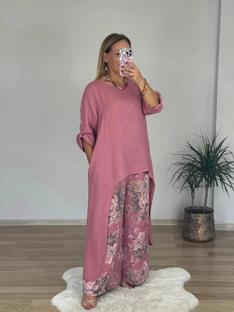 Ulina™ - Ensemble Décontracté avec Top Irrégulier et Pantalon à Jambes Larges