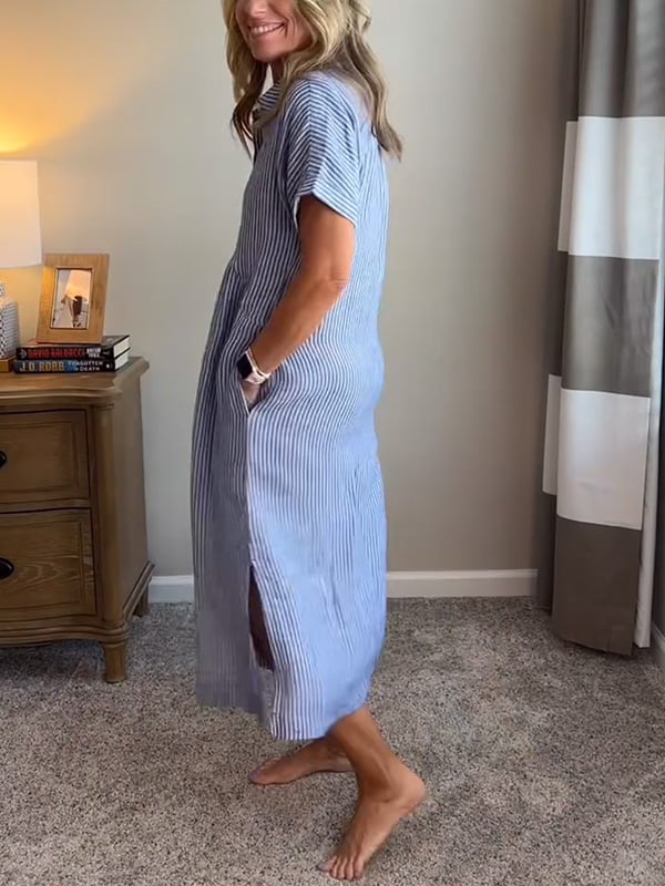 Melania™ - Robe chemise rayée avec revers et boutons | Avec poches fonctionnelles