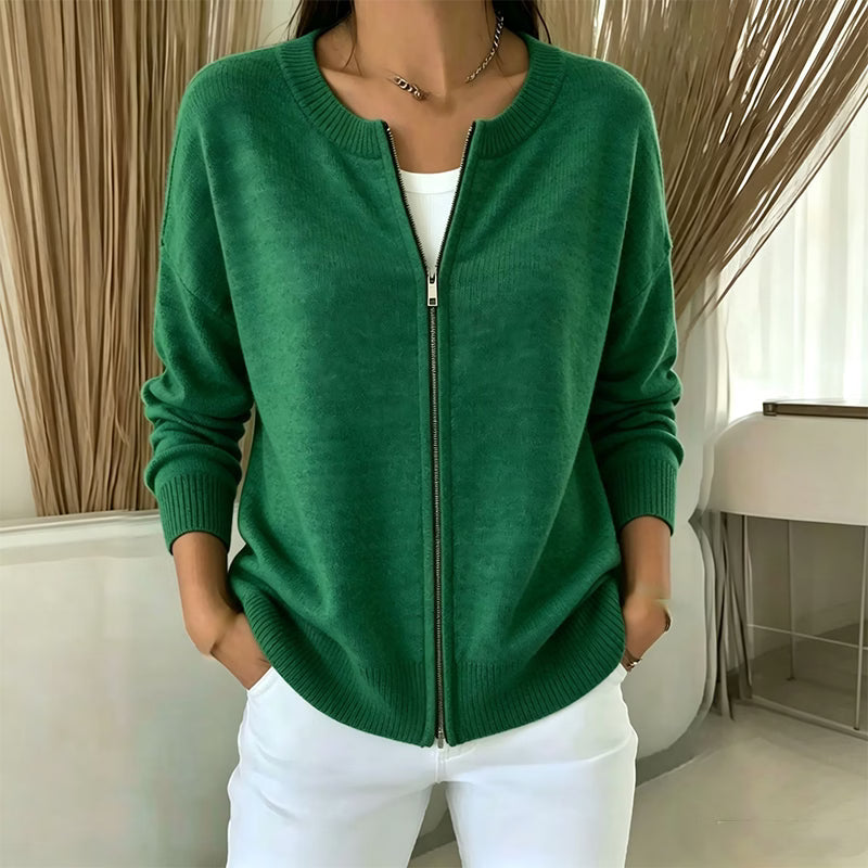 Saartje - Cardigan en maille femme à col rond et fermeture éclair
