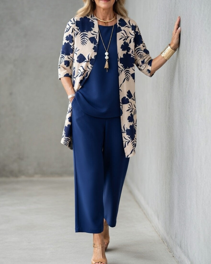 Sabrina™ - Ensemble Femme Trois Pièces Élégant Cardigan Fluide Haut Et Pantalon Large