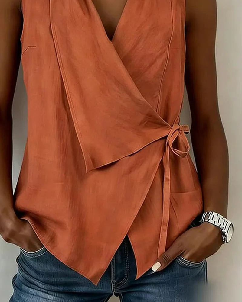 Sylethra™ - Top femme cache-cœur asymétrique sans manches été léger