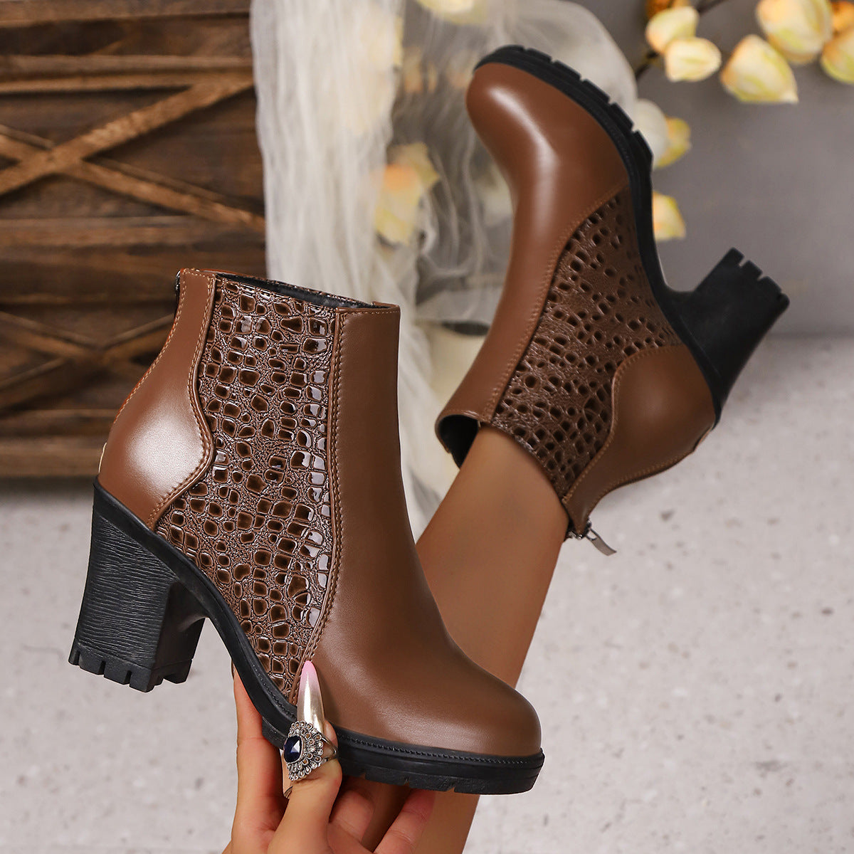 Belyssa™ - Bottines À Talon Épais En Cuir Véritable Élégant