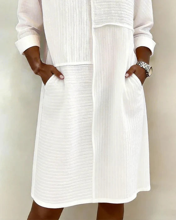 Gaelle™ - Robe Femme Coton Lin Texturée Coupe Fluide Manches Longues Confort