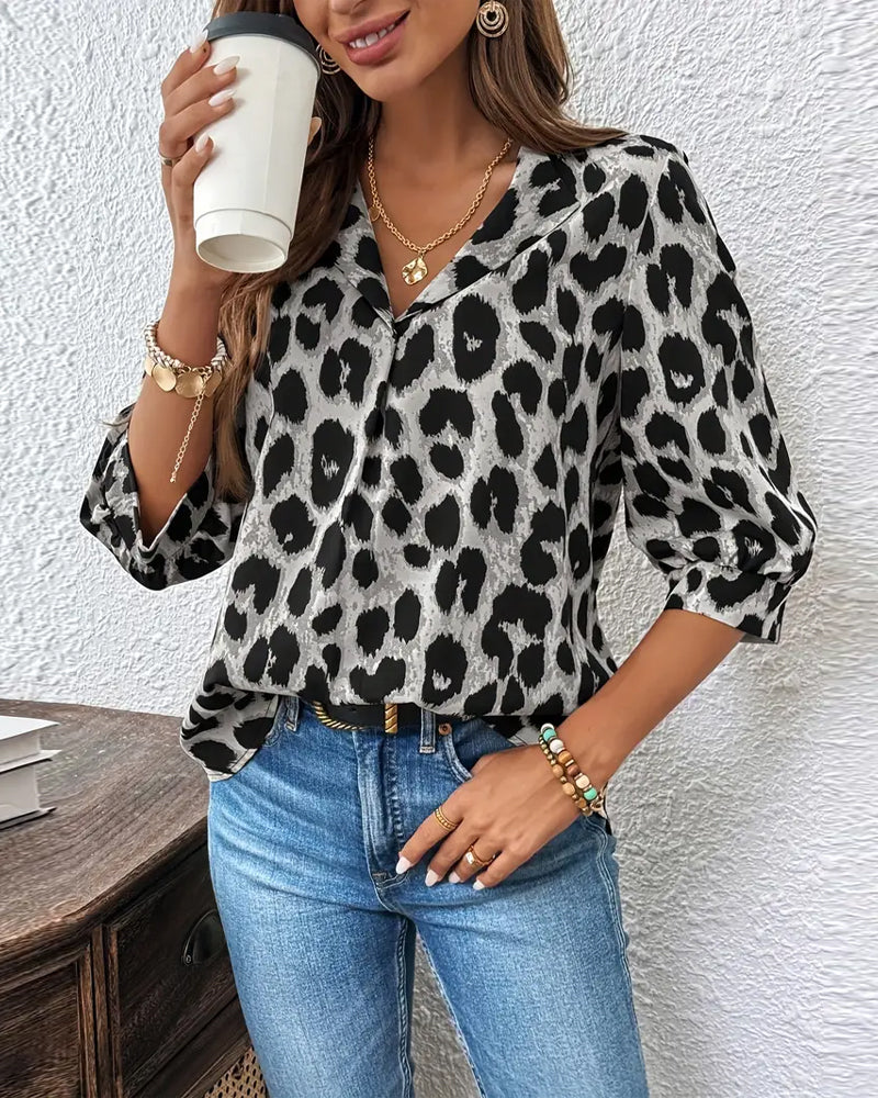 Astoria™ - Blouse à Manches Mi-Longues Imprimé Léopard Large