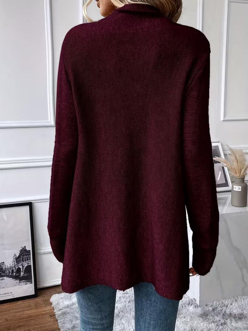 Sjoukje - Cardigan femme à col drapé asymétrique et franges décoratives