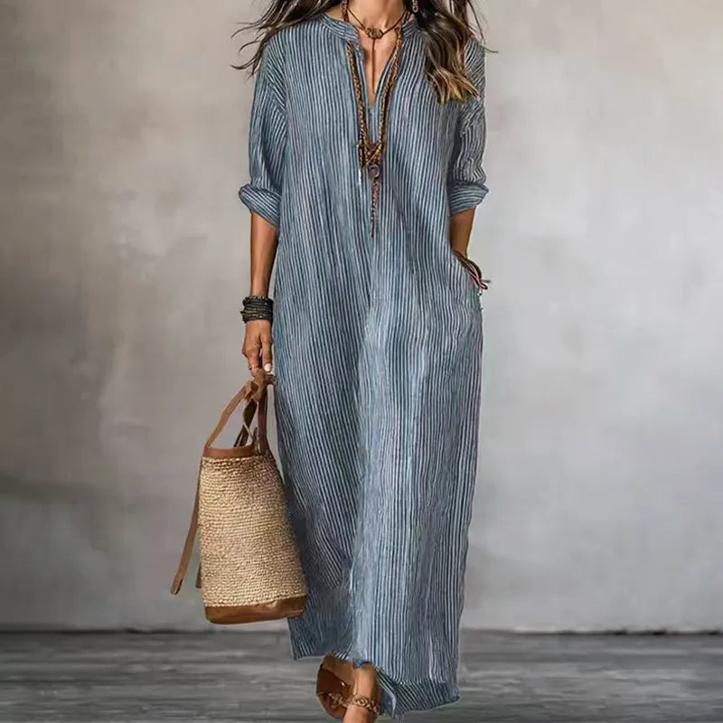 Amandine - Robe maxi femme rayée avec décolleté en V
