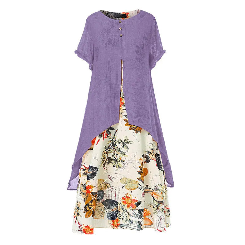 Katelijne - Robe femme superposée avec imprimé floral