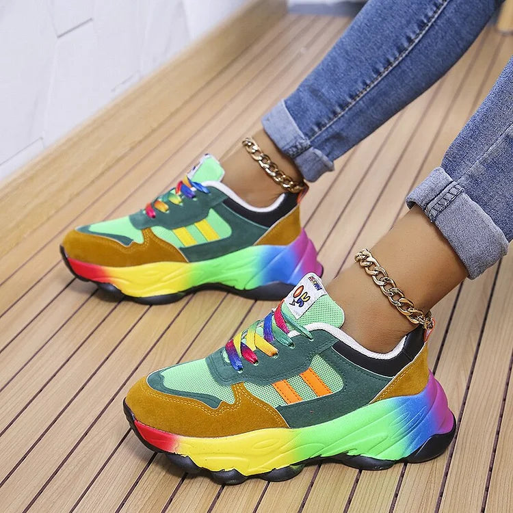 Ninthe - Baskets confortables femme multicolores à bout large