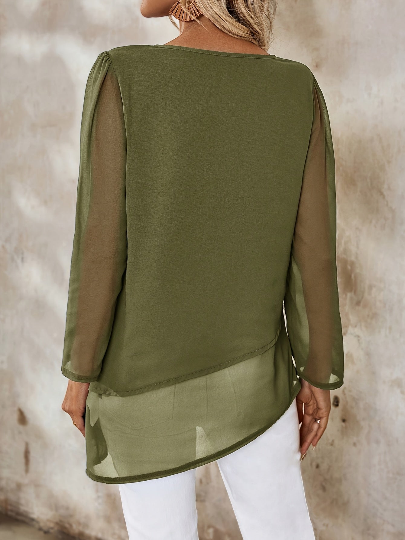 Corisande™ - Blouse Élégante à Double Couches avec Ourlet Asymétrique et Transparence Légère