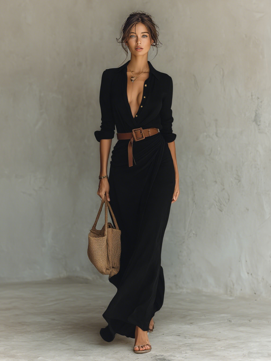 Joceline - Robe maxi femme chemise avec ceinture
