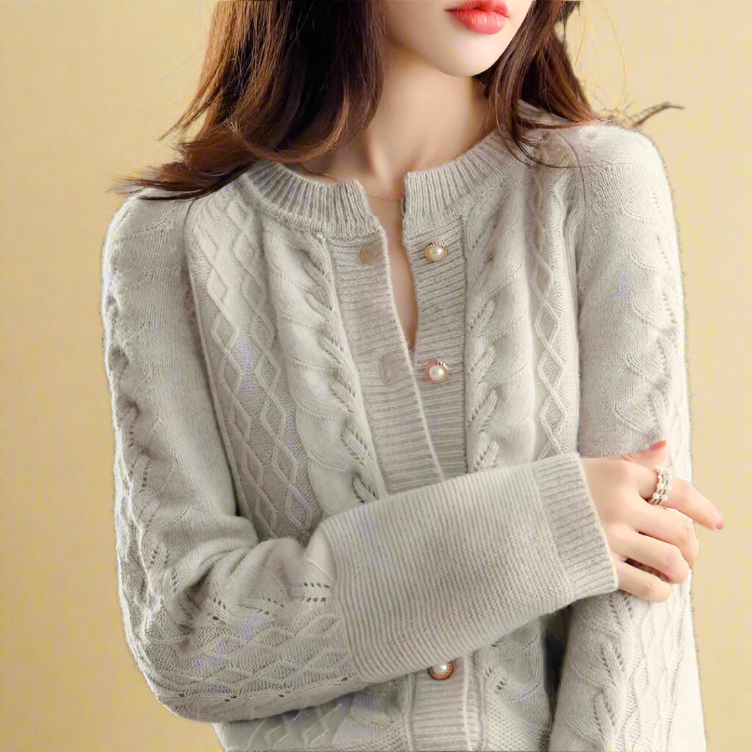 Alexandrine™ - Gilet en Laine à Col Rond pour Femme