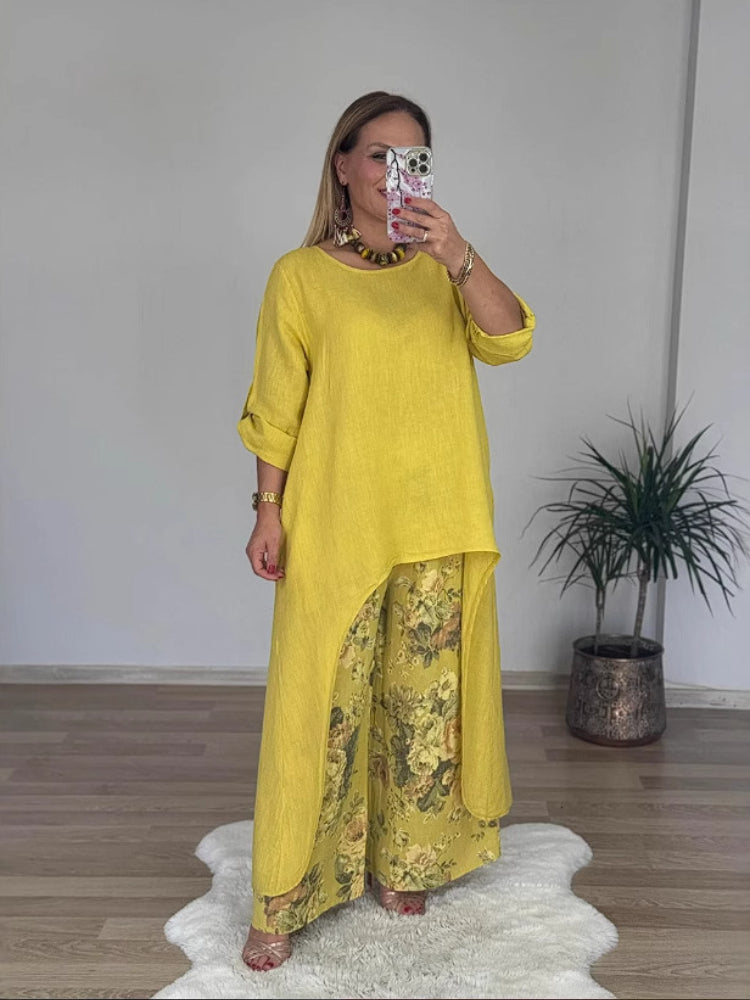 Ulina™ - Ensemble Décontracté avec Top Irrégulier et Pantalon à Jambes Larges