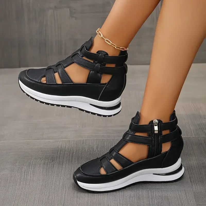 Romina™ - Sandales à Talon Compensé Élégantes et Légères avec Fermeture Éclair Latérale