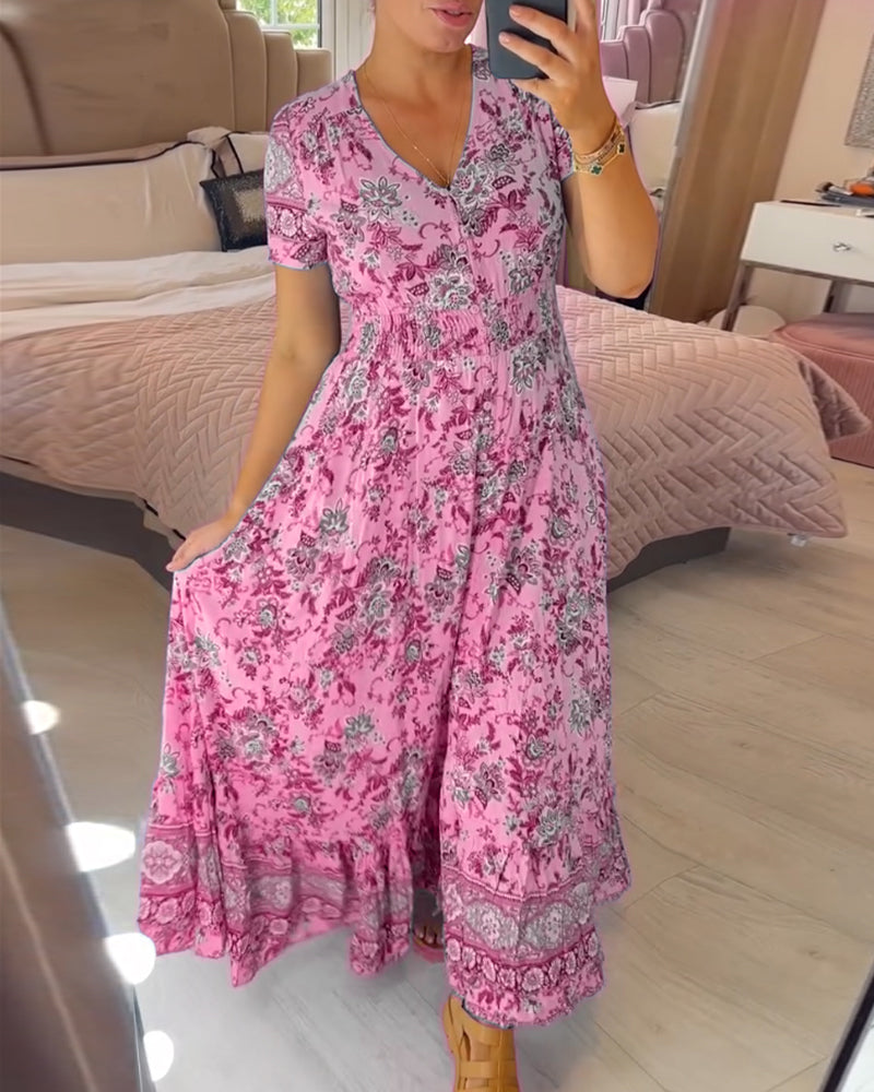Denise™ - Robe Maxi à Imprimé Floral et Décolleté en V