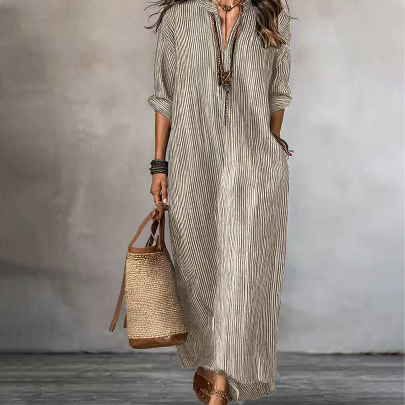 Amandine - Robe maxi femme rayée avec décolleté en V