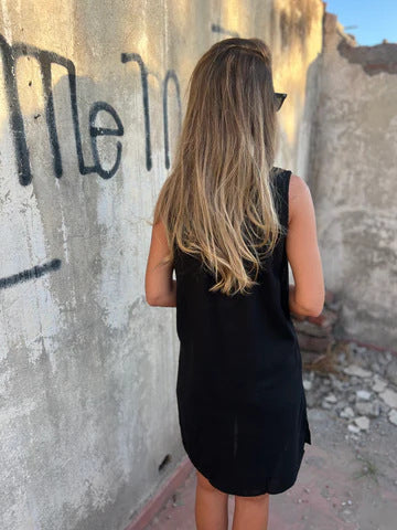 Nerelle™ - Robe Décontractée en Coton et Lin avec Col en V et Poche Latérale