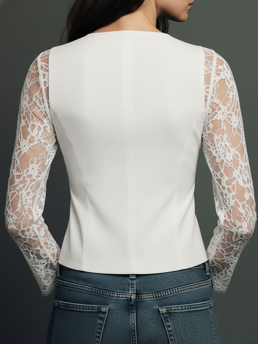 Bruxelle™ - Blouse Femme Élégante en Dentelle à Manches Transparentes