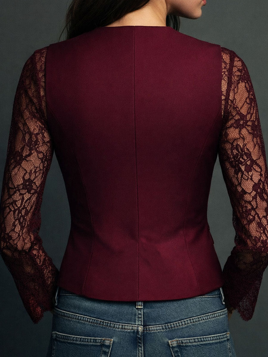 Bruxelle™ - Blouse Femme Élégante en Dentelle à Manches Transparentes
