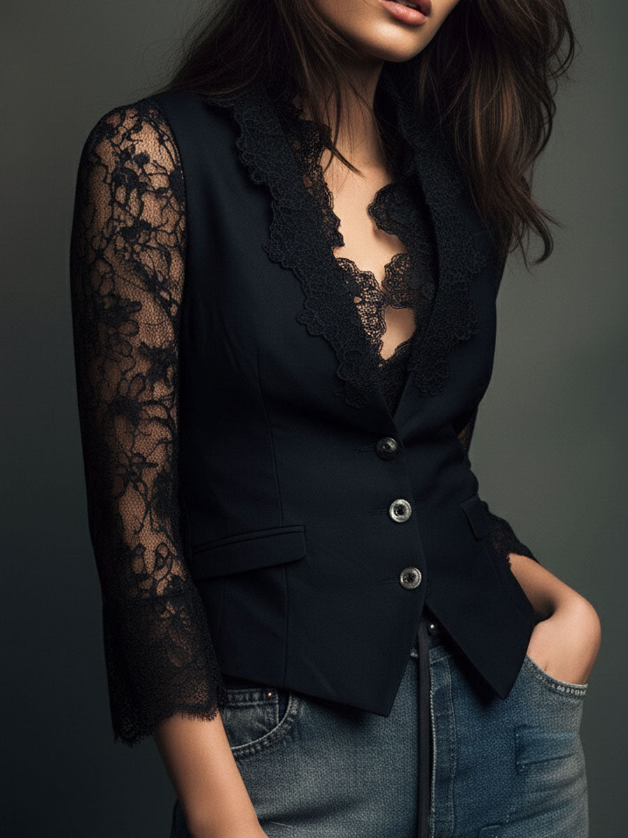 Bruxelle™ - Blouse Femme Élégante en Dentelle à Manches Transparentes