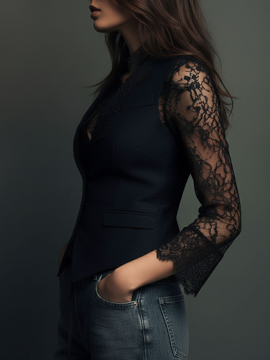 Bruxelle™ - Blouse Femme Élégante en Dentelle à Manches Transparentes