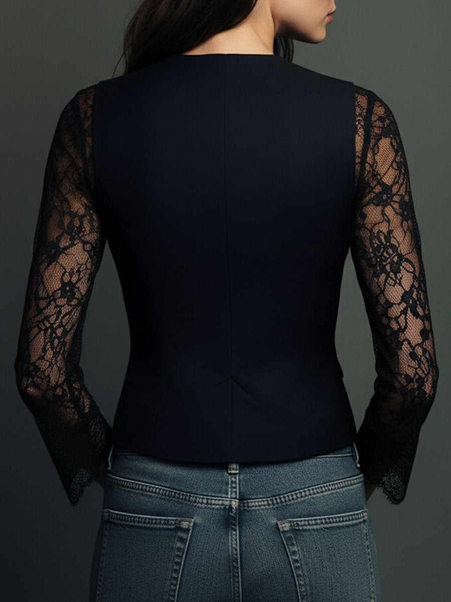 Bruxelle™ - Blouse Femme Élégante en Dentelle à Manches Transparentes