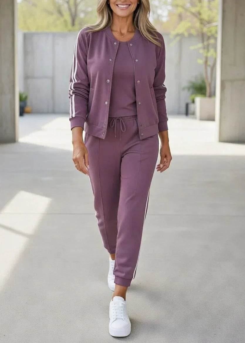 Quenith™ - Ensemble Femme 3 Pièces Sport Chic Veste Pantalon Rayures Élégantes