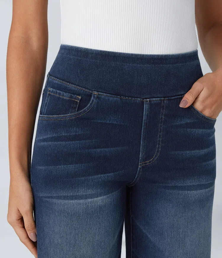 Ruvessa™ - Jean femme taille haute jambe large très extensible coupe moderne