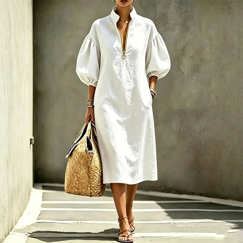 Aislin - Robe femme à manches bouffantes avec col montant