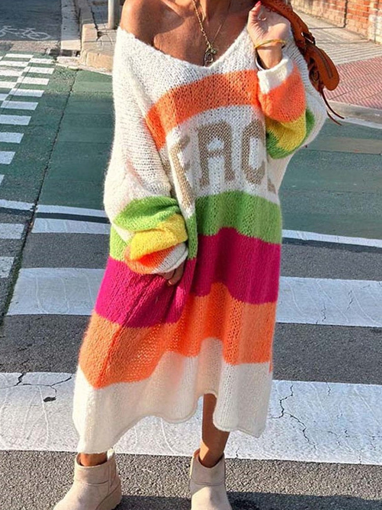Elviana™ - Robe Pull en Cachemire à Blocs de Couleurs