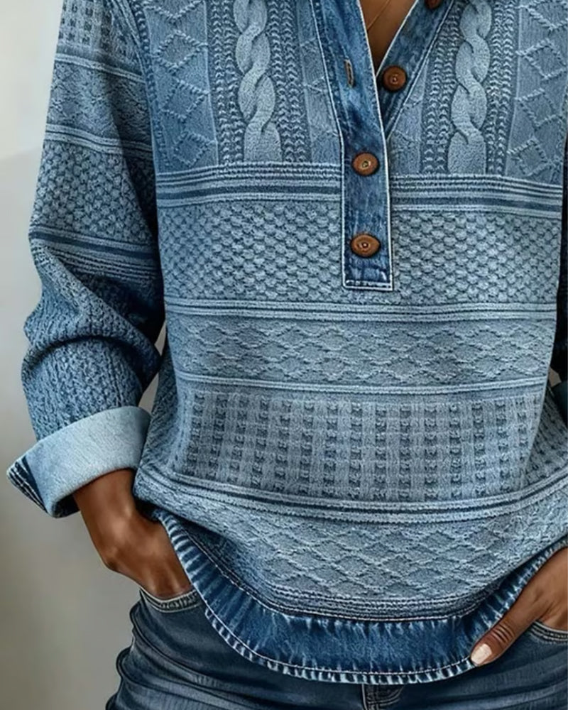 Gwenoriah™ - Pull Moderne à Demi-Boutonnage – Style Denim Chic