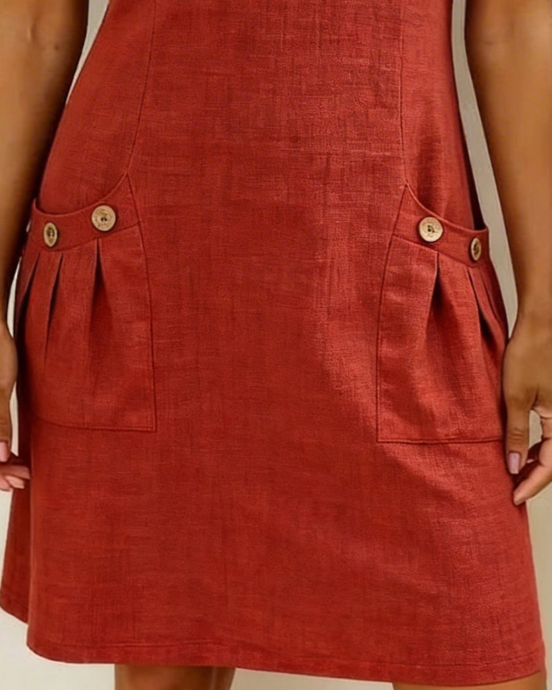 Kovira™ - Robe Courte Coton Lin avec Fermeture Éclair et Poches