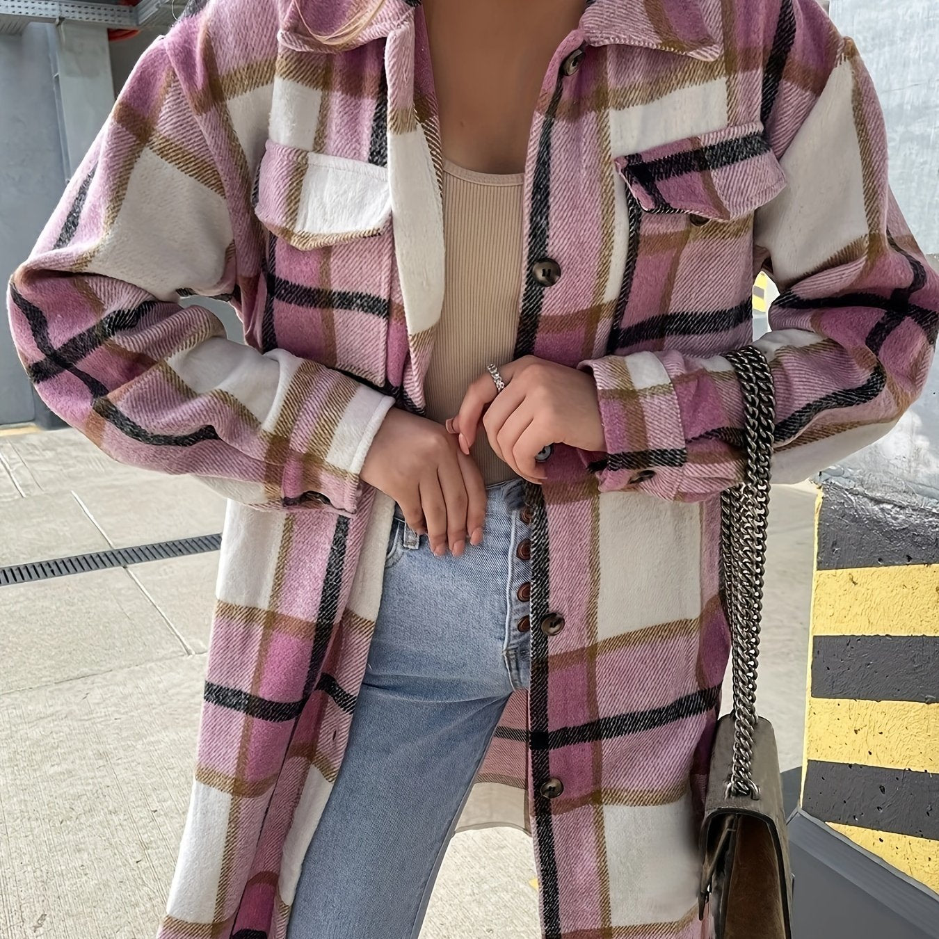 Evelora™ - Veste Longue à Imprimé Carreaux pour Femmes