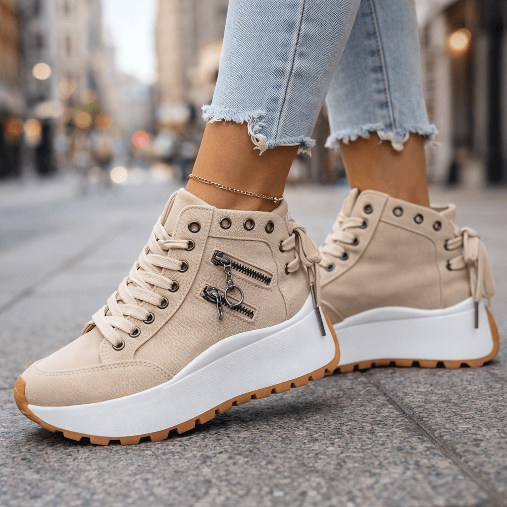 Jasmyra™ - Baskets plateforme femme denim bleu style chunky moderne