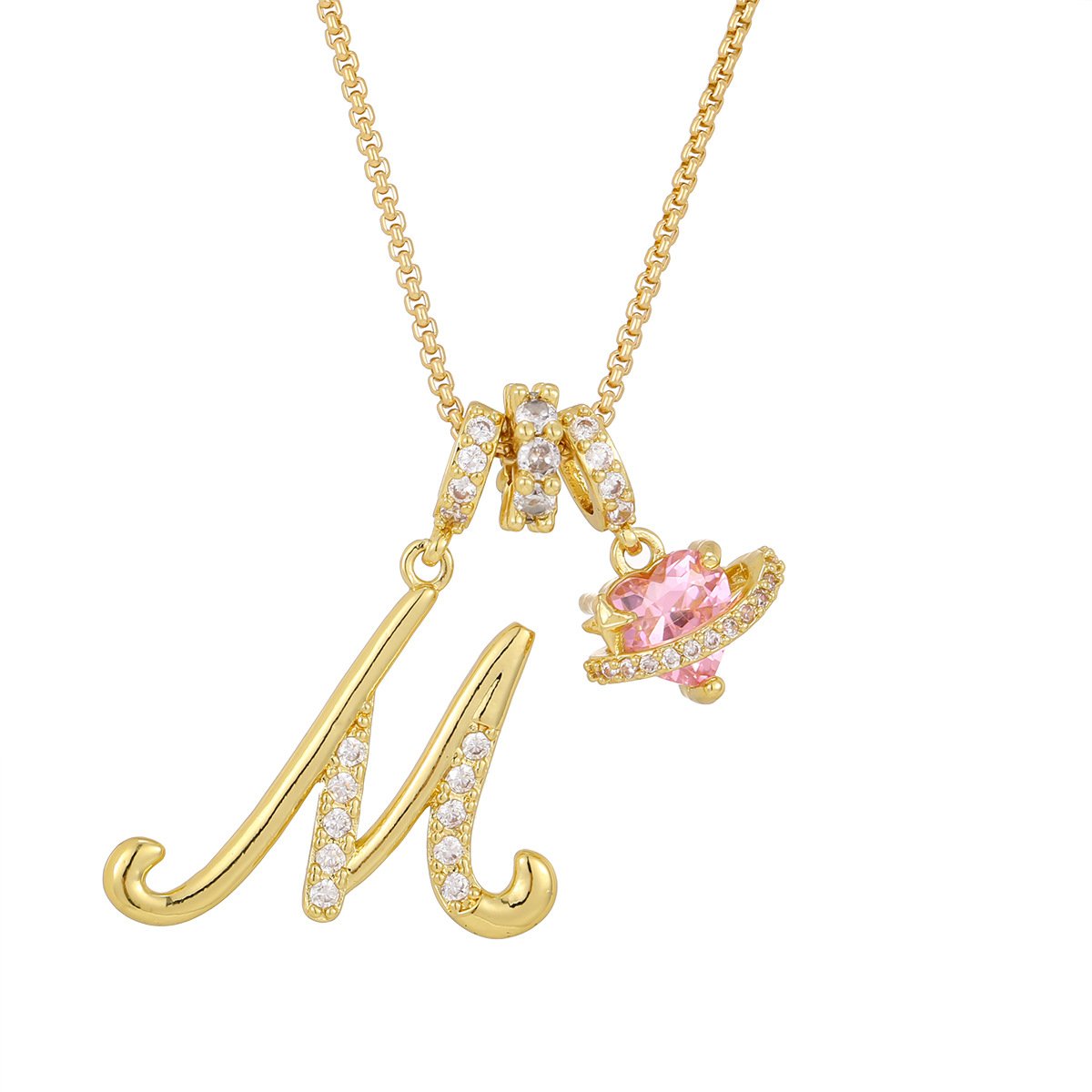 Carmelle™ - Collier Initiale Avec Cœur Rose Brillant