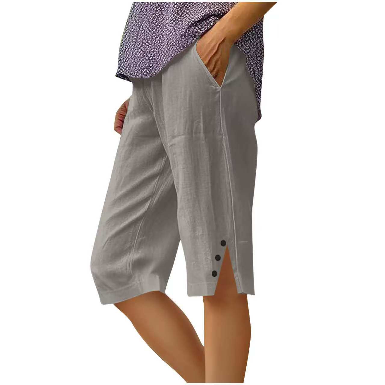 Oselia - Pantalon capri femme uni avec poches