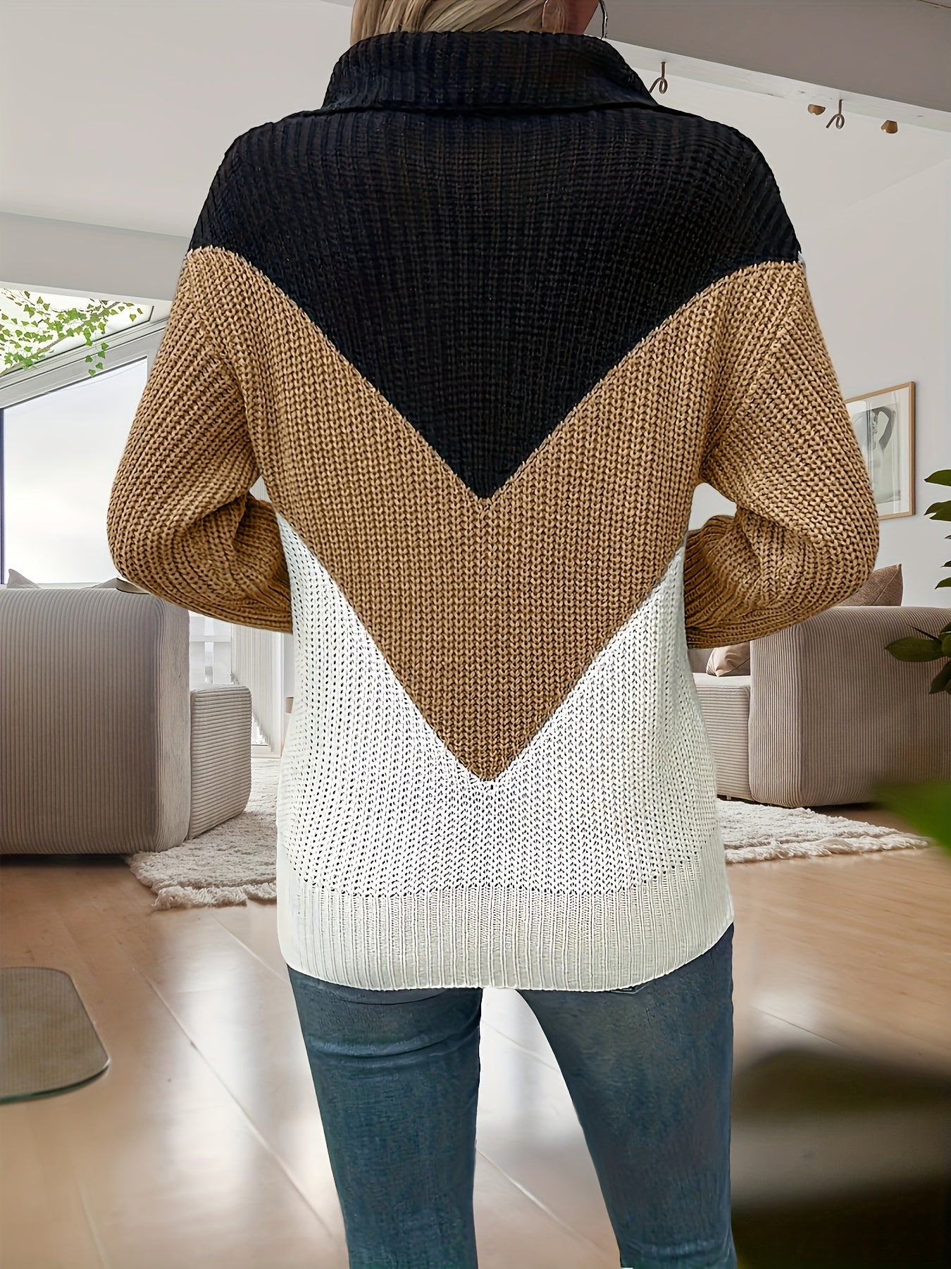 Faylinessa - Pull Tricot À Manches Longues Contrastées