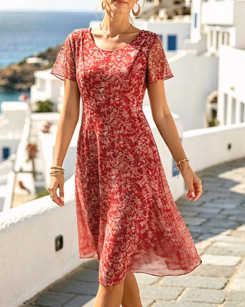 Rovena - Robe à fleurs pour femmes avec manches courtes et coupe A