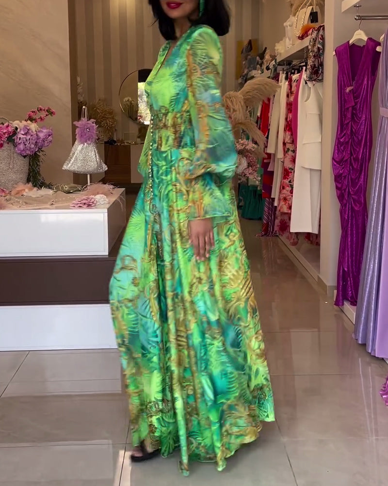 Aceline™ - Robe Longue à Imprimé Élégant et Taille Empire
