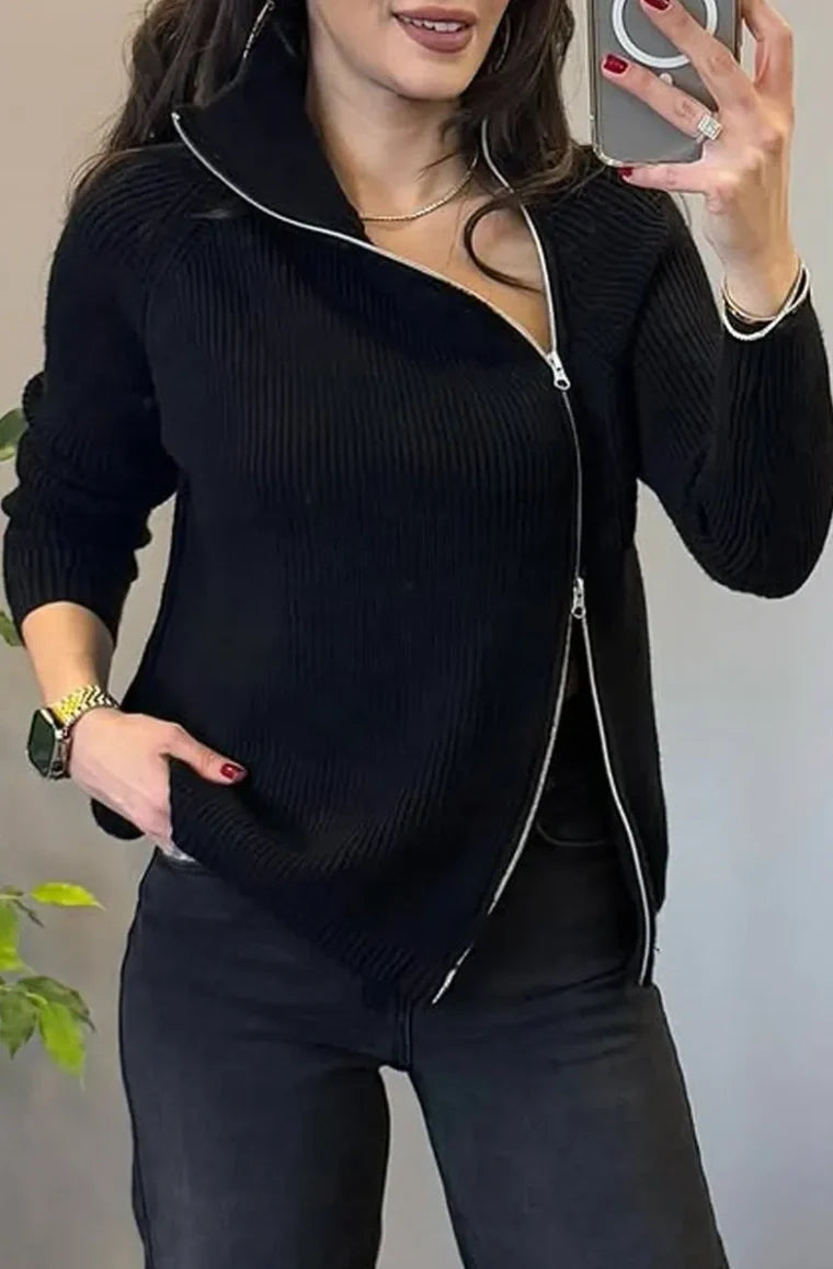 Lucienne™ - Pull Tricot Asymétrique à Double Fermeture Éclair