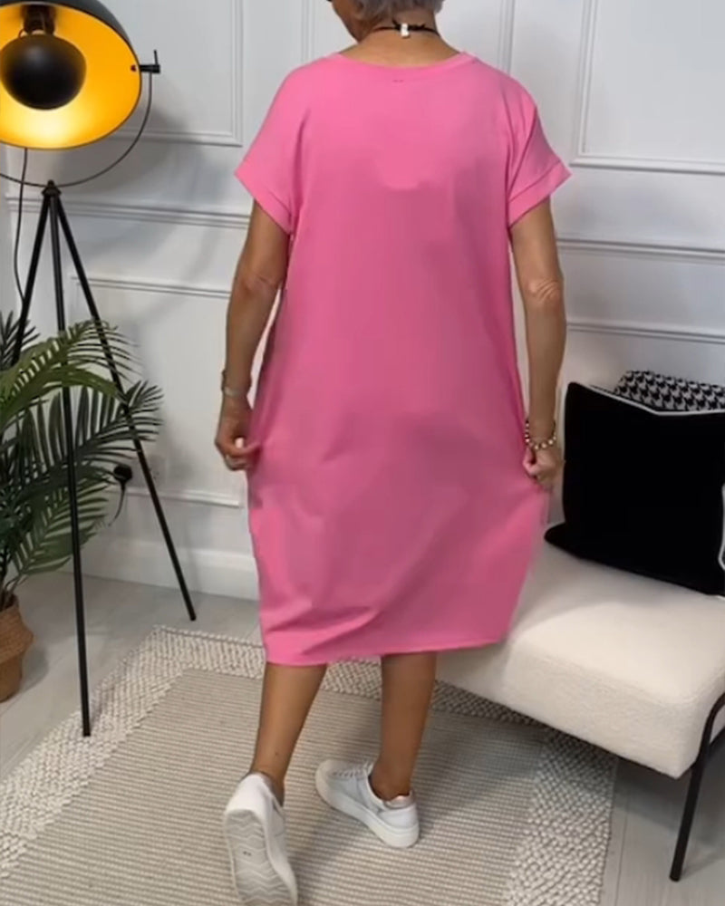 Marie™ - Robe Décontractée à Manches Courtes avec Imprimé Lettre pour Femme