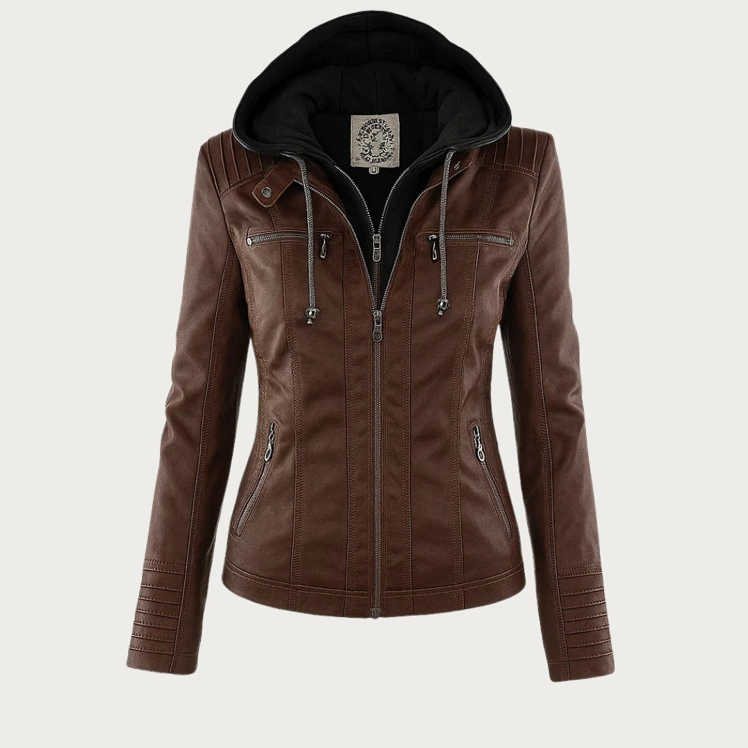 Rieke - Veste femme en similicuir à capuche et fermeture éclair
