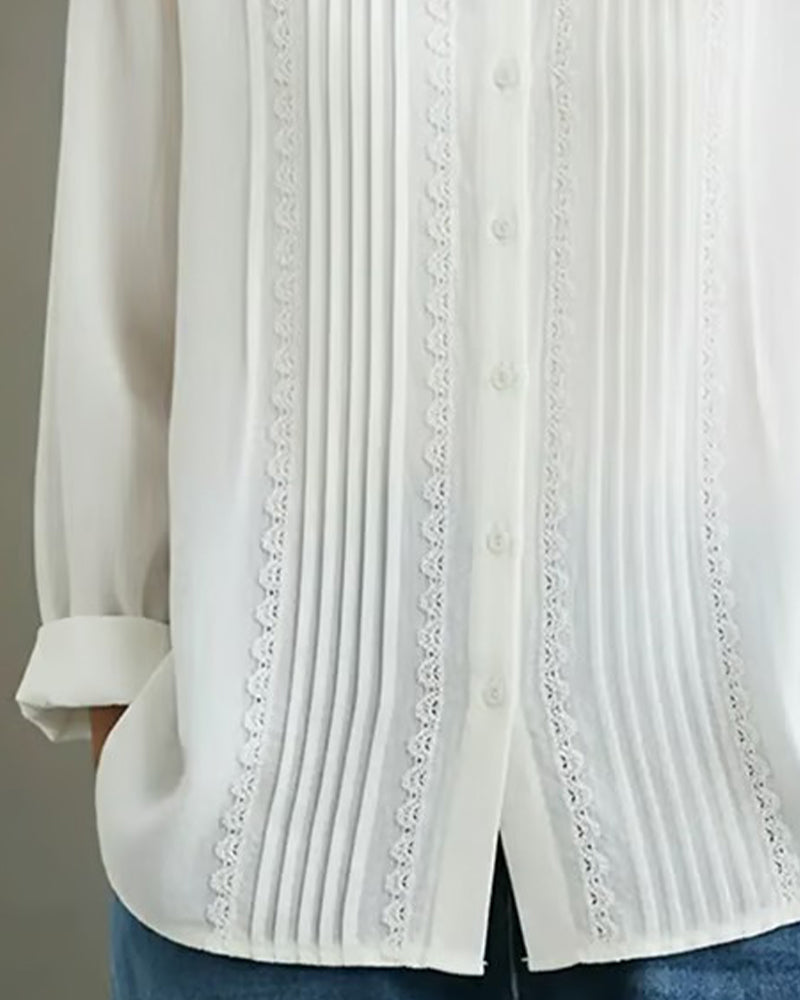 Cadrina™ - Chemise Élégante en Coton et Lin avec Dentelle