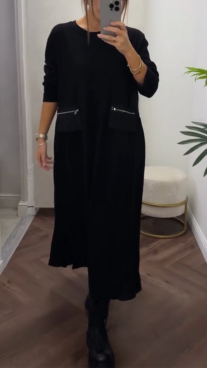 Isenelle™ - Robe Plissée Décontractée à Col Rond et Poches