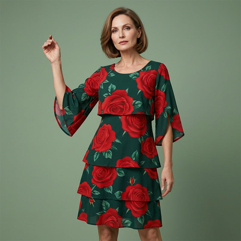 Qyvelle™ - Robe Femme Imprimé Floral Coupe Ample Manches Fluides Style Élégant